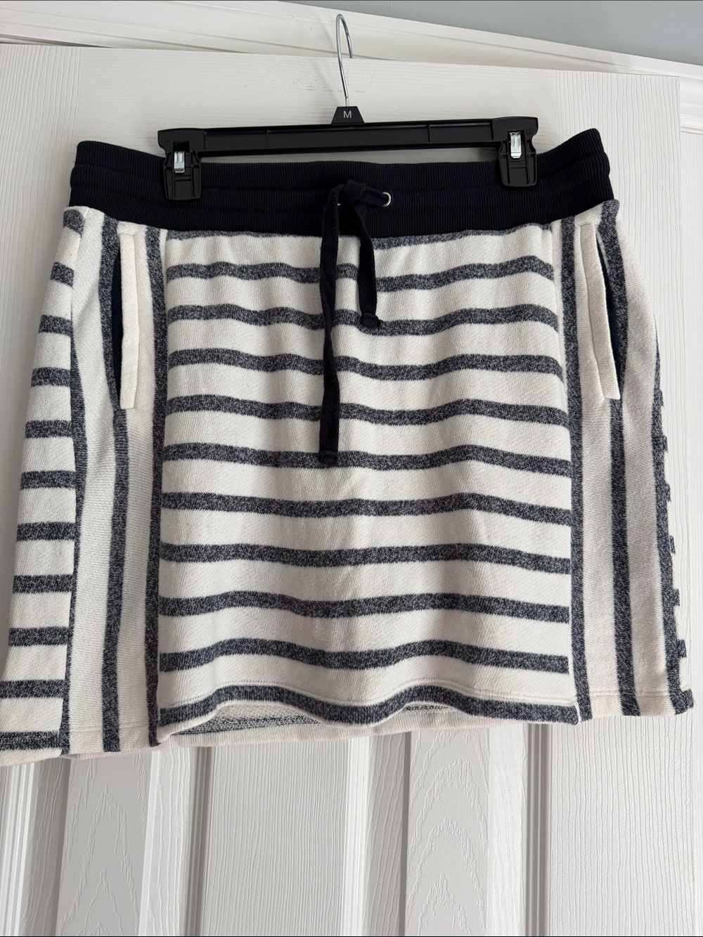 Striped Knit Drawstring Skort - Black & White